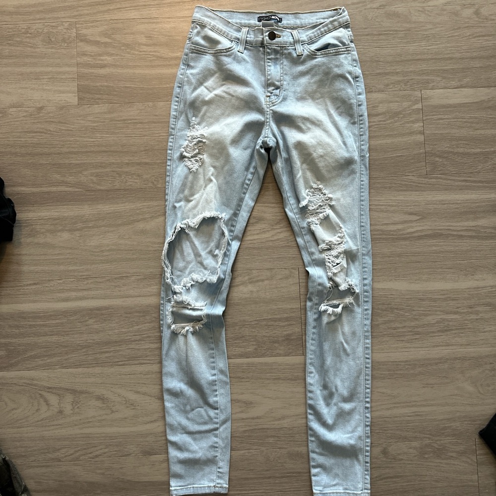 Fashion Nova Light Blue Ripped Skinny Jeans